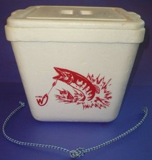 Vintage Weber Tackle Co. Styrofoam Cooler, w/ Rope Handle Red Muskie Fish Design