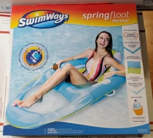 SwimWays Spring Float Recliner Swim Lounger Light Blue & Green SHIPS FAST - Picture 1 of 3