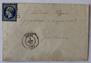 1856 FRANCE COVER DOUAI TO CAMBRAI IMPERF 20C NAPOLEON "1127" DOTTED CANCEL