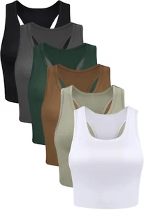 6 Pieces Basic Sleeveless Racerback Sports Crop Tank Tops for Women Girls Daily  - Picture 1 of 20