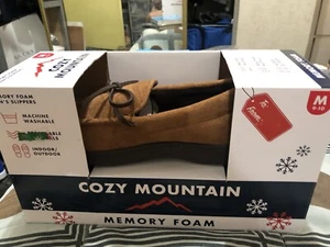 COZY MOUNTAIN MEMORY FOAM SLIPPERS MOCCASIN BROWN MEN'S M 9-10 NEW  - Picture 1 of 4