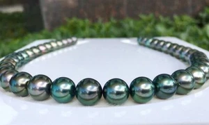 Charming 18"9-10mm natural south sea genuine black peacock round pearl necklace - Picture 1 of 3