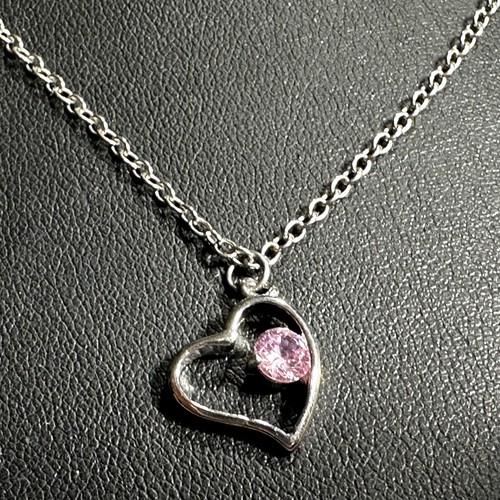 VETEMENTS Collana Ciondolo Cuore Aperto Cristallo Rosa Tono Argento Pietra Portafortuna Ottobre