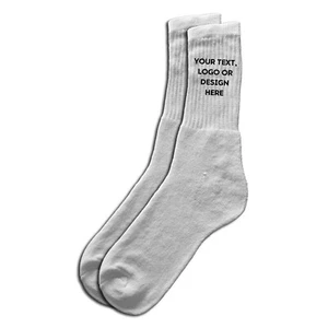 Personalised Any Name Text Image Logo Design Pair of Socks - White - Size 6-12 - Picture 1 of 1