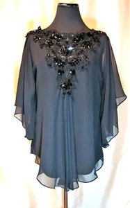 EUC Tadashi Shoji 6/S Black Beaded Floaty Layered Occasion Blouse - Picture 1 of 5