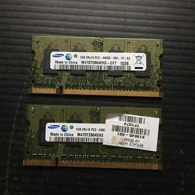 Pair of 1GB Samsung 1GB 2Rx16 PC2-6400S-666-12-A3 DDR2 Laptop Memory - Image 1 of 3
