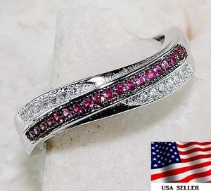 Anillo de plata de ley 925 con topacio blanco y rubí tratado de 1 quilate talla 8 y 1-2 - Imagen 1 de 3