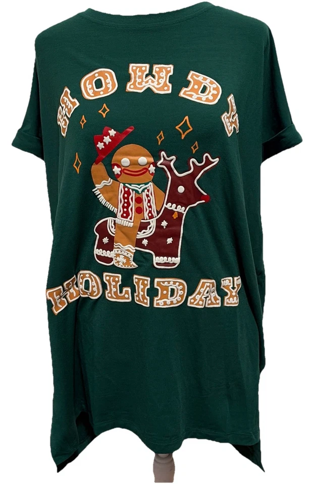 NWT LuLaRoe Leah Drop Shoulder Cuff Tunic Howdy Holiday Gingerbread Man Size L - Image 1 of 4