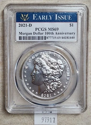WPCoins ~ 2021-D Morgan Dollar PCGS MS69 100th Anniv - Image 1 of 4