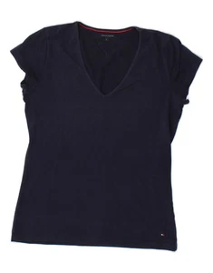 TOMMY HILFIGER Womens T-Shirt Top UK 14 Large Navy Blue Cotton BO10 - Picture 1 of 3