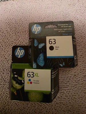 Genuine HP 63 Black 63xl Tri-Color Ink Cartridge Combo Pack New Exp 2027 - Image 1 of 2