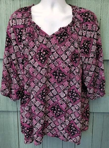 Avenue Damenbluse Boho Blumenmuster lila Übergröße 18/20 100% Polyester  - Bild 1 von 7