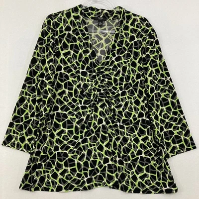 Alfani Talla 2X Negro Verde Patrón Abstracto Frente Acanalado Elastizado Tejido Top Oficina Foto 1 de 4