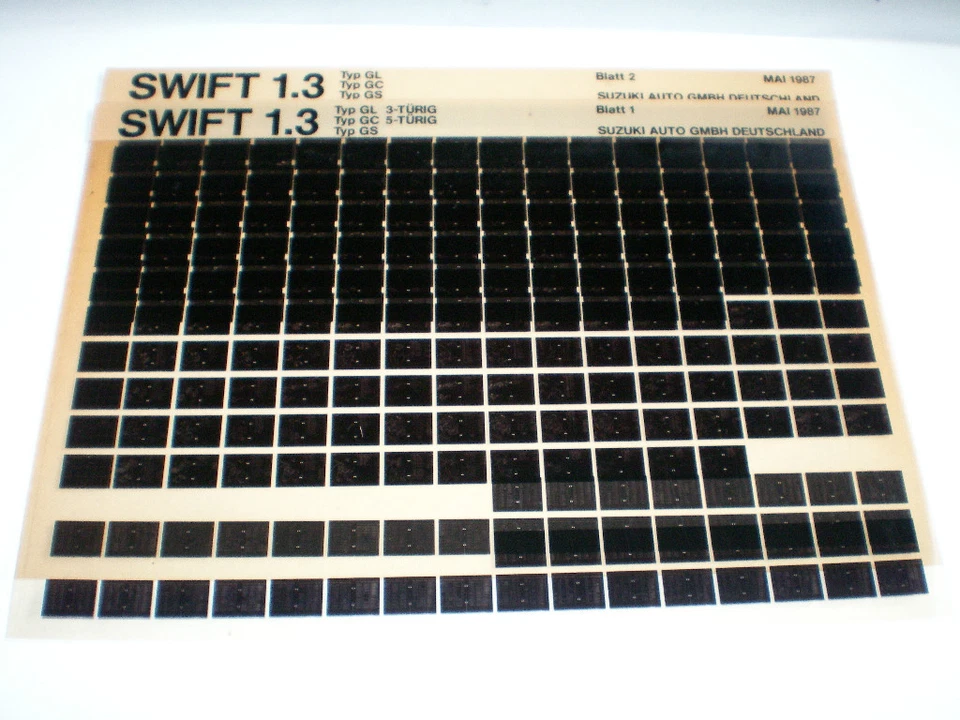 Microfiche Catalogo Ricambi Suzuki Swift 1.3 Tipo Gl / Gc / GS Stand 05/1987 - Immagine 1 di 1