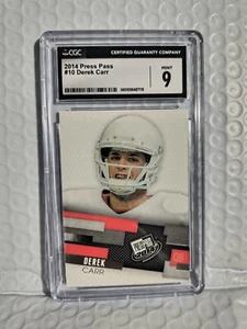 2014 Press Pass #10 Derek Carr CGC 9 Fresno State Bull Dogs - Picture 1 of 4
