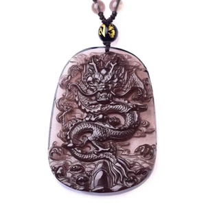Crystal Natural ice obsidian dragon necklace amulet pendant with bead chain wen - Bild 1 von 6