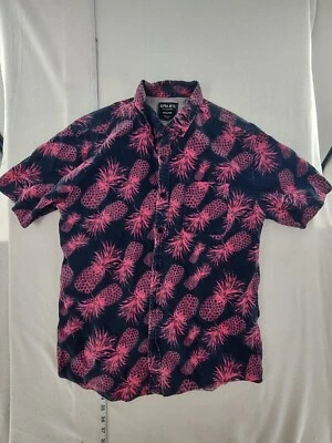 Camisa Alpha Beta Botón Piña Estampado Completo Para Hombre Mediana Manga Corta Rosa  Foto 1 de 4