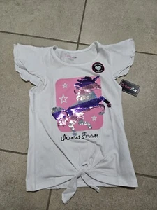 Girls large unicorn flip sequin front tie shirt, new - Picture 1 of 3