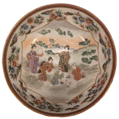 Antiguo cuenco japonés Satsuma pintado de cerámica para mujer y Karako Japón Foto 1 de 4
