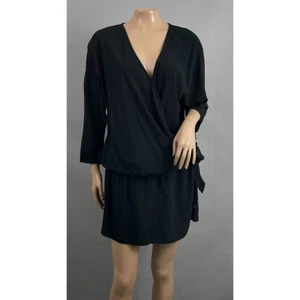 Hatch Maternity Dress Women 2 / Medium Black The Brunch Dress Faux Wrap Button - Picture 1 of 10