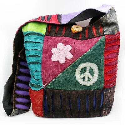 Tasche Schultertasche Stabile Patchwork Peace OM Flower Beutel Baumwolle - Bild 1 von 4