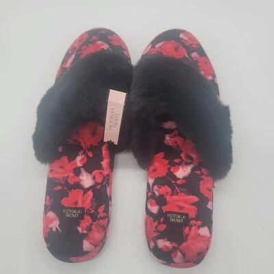 Zapatillas de casa Victoria's Secret florales rosas satinadas talla L Foto 1 de 4