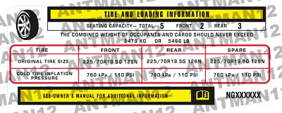 VEHICLE TRUCK and CAR VIN # Label Decal Tire Information 3M professional STICKER - Image 1 of 2