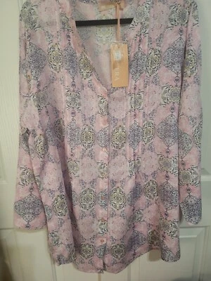 Blusa túnica para mujer La Cera estampada floral plisada frontal - talla grande 1X Foto 1 de 4