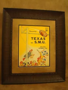 VINTAGE SMU MUSTANGS COLLEGE FOOTBALL POSTER FRAMED "SMU VS TEXAS" NOV. 1961 - Picture 1 of 6