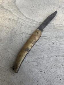 Ancient Old Beautiful Rare Brass Rare Design Handle Folding Pocket Knife - Picture 1 of 12