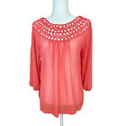 Umgee Sheer Top Size M Coral Chiffon Open Weave Neckline Exposed Zipper NWT
