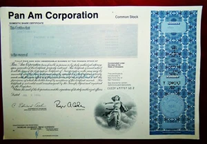 Pan Am Corporation ,airlines stock certificate 1986 Delaware (US). - Picture 1 of 2