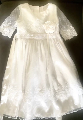 Bonnie Jean 5 Ivory White Dress Lace Pearl Buttons Bow Wedding - Image 1 of 4