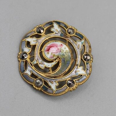 Antique French Champleve Button Enamel w/ Cut Steel Rivet Openwork Gilt Bronze - Image 1 of 4