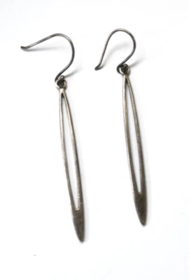 Sterling Silpada Long Cut Out Black Hoop Earrings 3" x 5mm W1909 - Image 1 of 3