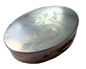 COSMETIC/Compact CASE Box STERLING Vintage ELGIN Oval ENGRAVED - Picture 1 of 9
