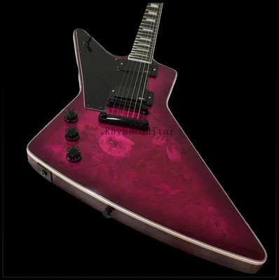 Factory Left Handed Purple Burl Maple Top Electric Guitar Black Hardware US Ship - Image 1 of 4