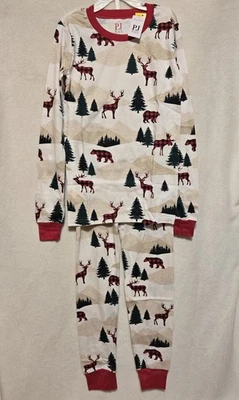 Children's Place Christmas Holiday 2 PC Pajama Set Plaid Elk Bear Size 12 NEW - Image 1 of 4