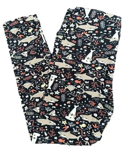 S/M Lularoe Kids Leggings Ocean Life Shark Starfish Fish Size 2-6 NWT 075763 - Picture 1 of 3