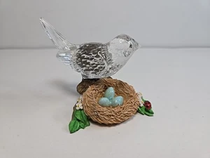 Waterford Crystal Robin with 3 Eggs and Nest Ladybug Figurine  - Picture 1 of 7