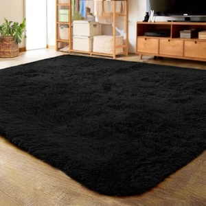 Lochas Ultraweiche Indoor Moderne Vorleger Flauschig 2' x 3' (rechteckig), Schwarz  - Bild 1 von 7