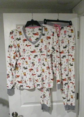 Cuddl Duds womens Microfleece pajamas jogger set size Large doggie print - Image 1 of 4
