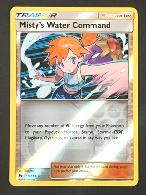 Pokemon TCG Misty's Water Command 63/68 SM Hidden Fates Reverse Holo Rare LP - Image 1 of 3