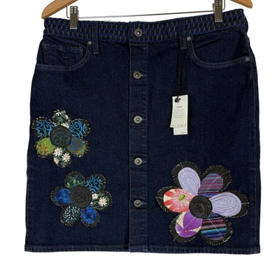 Levi’s Made & Crafted Denim Skirt Women’s 32 High Rise Floral Patch Button Front - Image 1 of 4