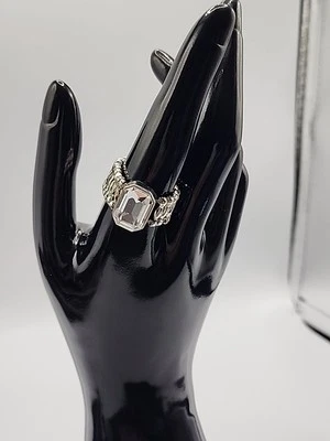 Anillo Vintage Elástico Talla 6 A 11 Silvertone Solitario Cookie Lee Años 80 11583 Foto 1 de 4