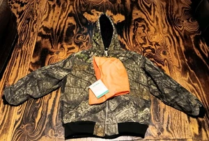 XL Carhart Mossy Oak Insulated Hunter Camo Jacket W/Orange LLBean Down Hood - Picture 1 of 23