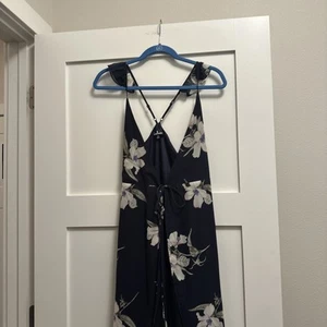 LULUS All Mine Navy Blue Floral Print High-Low Wrap Maxi Dress Sz Medium - Picture 1 of 4