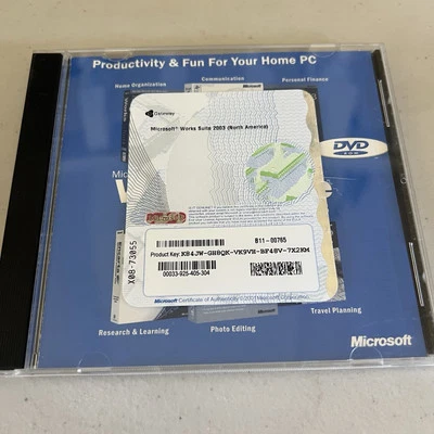 MICROSOFT Works Suite 2003 DVD Rom Gateway Research Editing Finance Organization - Image 1 of 3