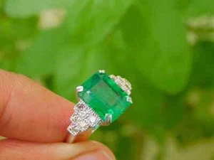 4,00 ct Smaragdschliff natürlicher Smaragd & Diamant Ehering 14 K Weißgold massiv - Bild 1 von 7