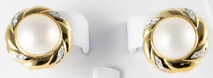 14K kultivierte Mabe Pearl Ohrringe mit Omega Rücken und Diamanten - Bild 1 von 12